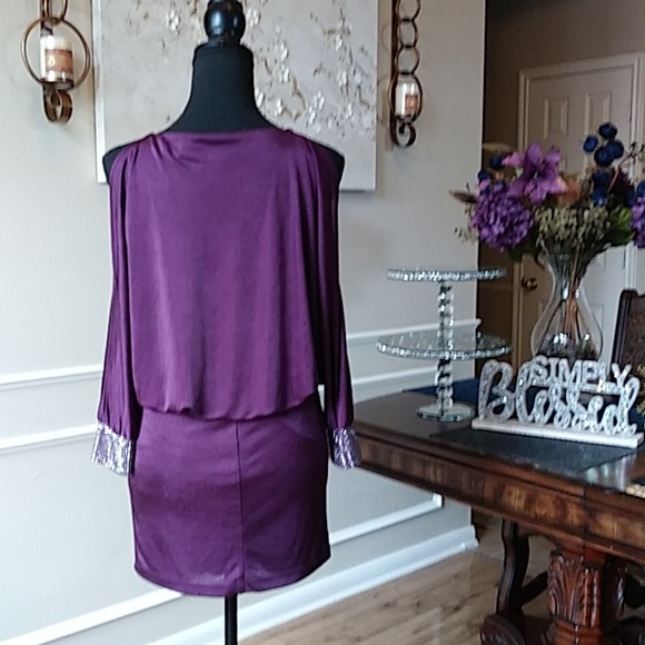 Purple Embellished Cocktail Mini Dress By B Darlin. Size XS 1/2 - Picture 8 of 17